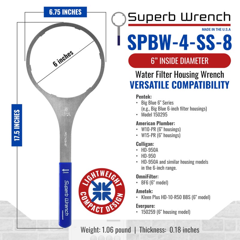 Superb Wrench SUPERB-SW-4-SS-8 Metal Water Filter Housing Wrench (6 inch Inside Diameter) - Image 5